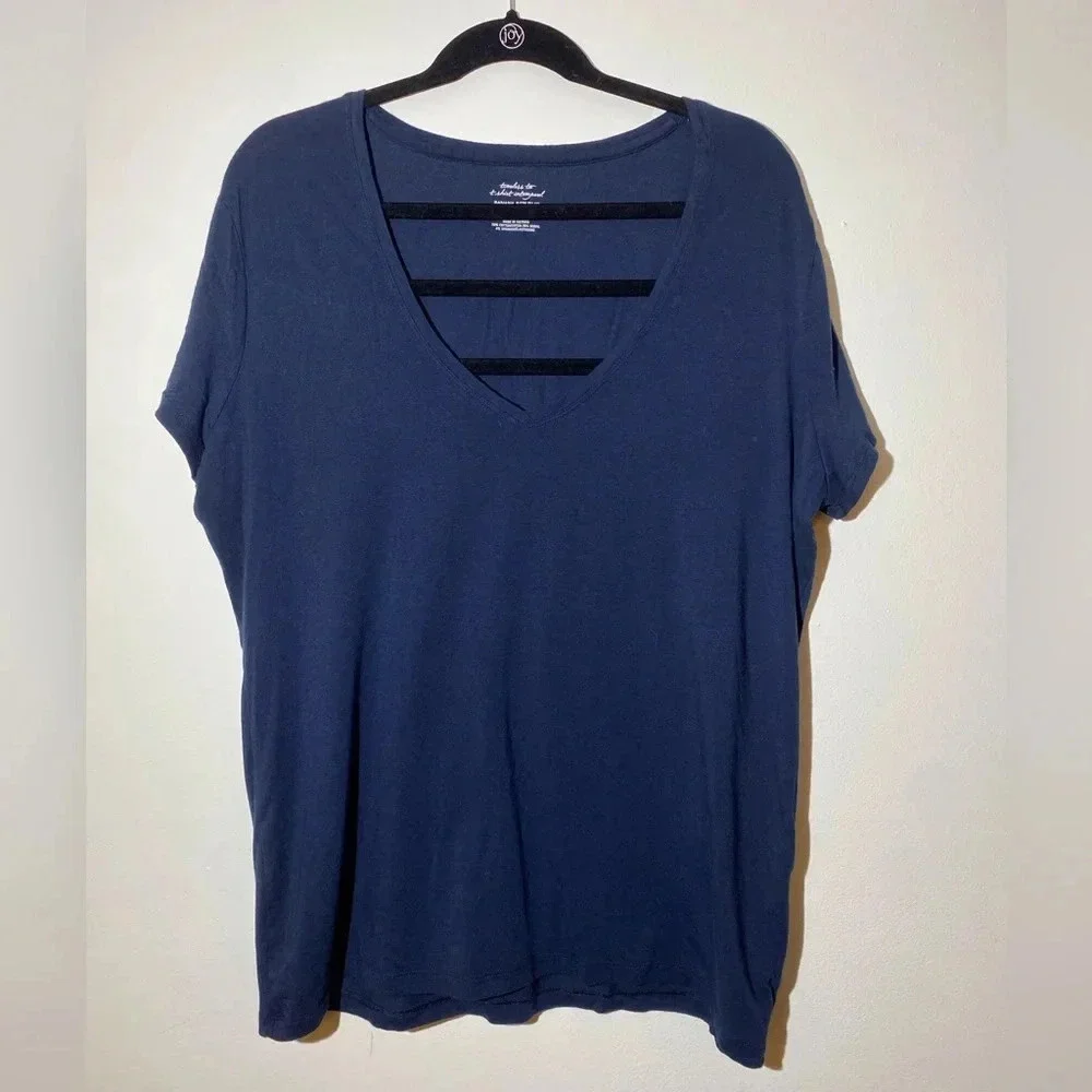 Navy Blue V-Neck Top - Picture 1 of 2